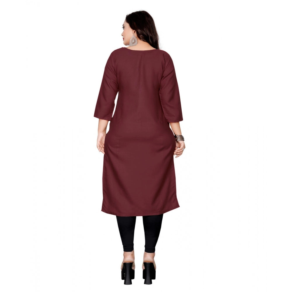 Cotton Solid Straight Kurti (Brown)