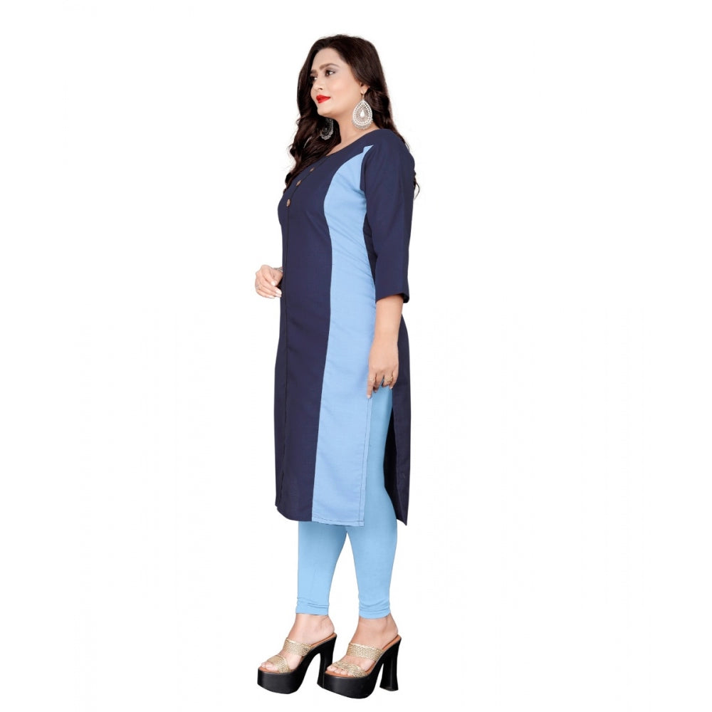 Cotton Solid Straight Kurti (Navy Blue)