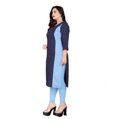 Cotton Solid Straight Kurti (Navy Blue)