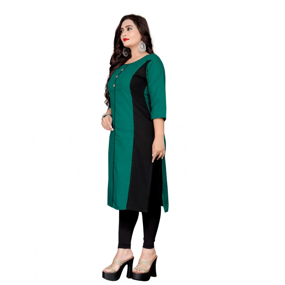 Cotton Solid Straight Kurti (Green)