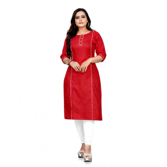 Cotton Solid A-Line Kurti (Red)