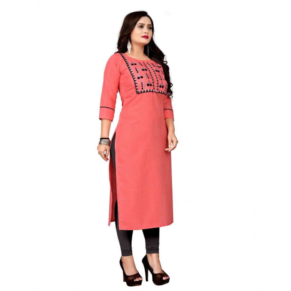 Cotton Embroidery Straight Kurti (Peach)