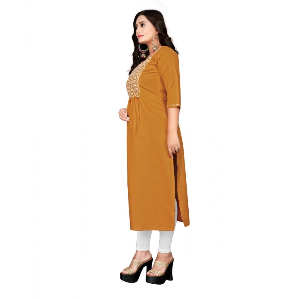 Cotton Embroidery Straight Kurti (Mustard Yellow)