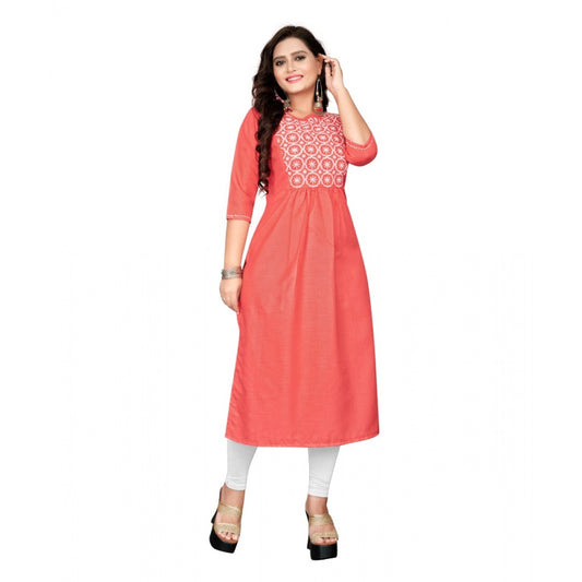 Cotton Embroidery Straight Kurti (Peach)