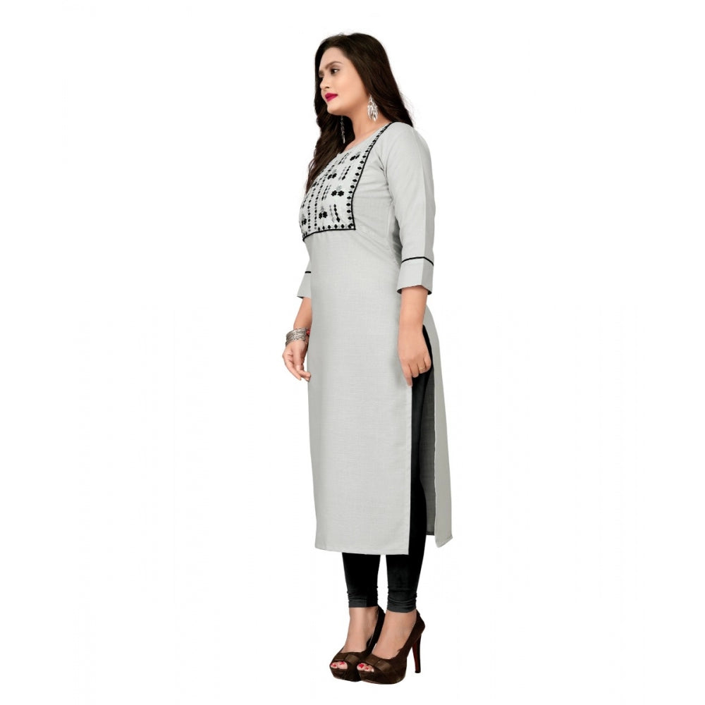 Cotton Embroidery Straight Kurti (Cream)