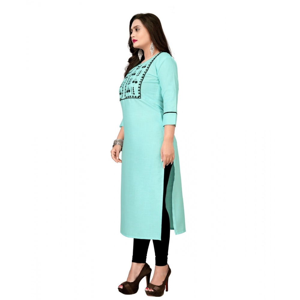 Cotton Embroidery Straight Kurti (Light Blue)