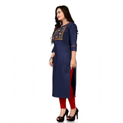 Cotton Embroidery Straight Kurti (Navy Blue)