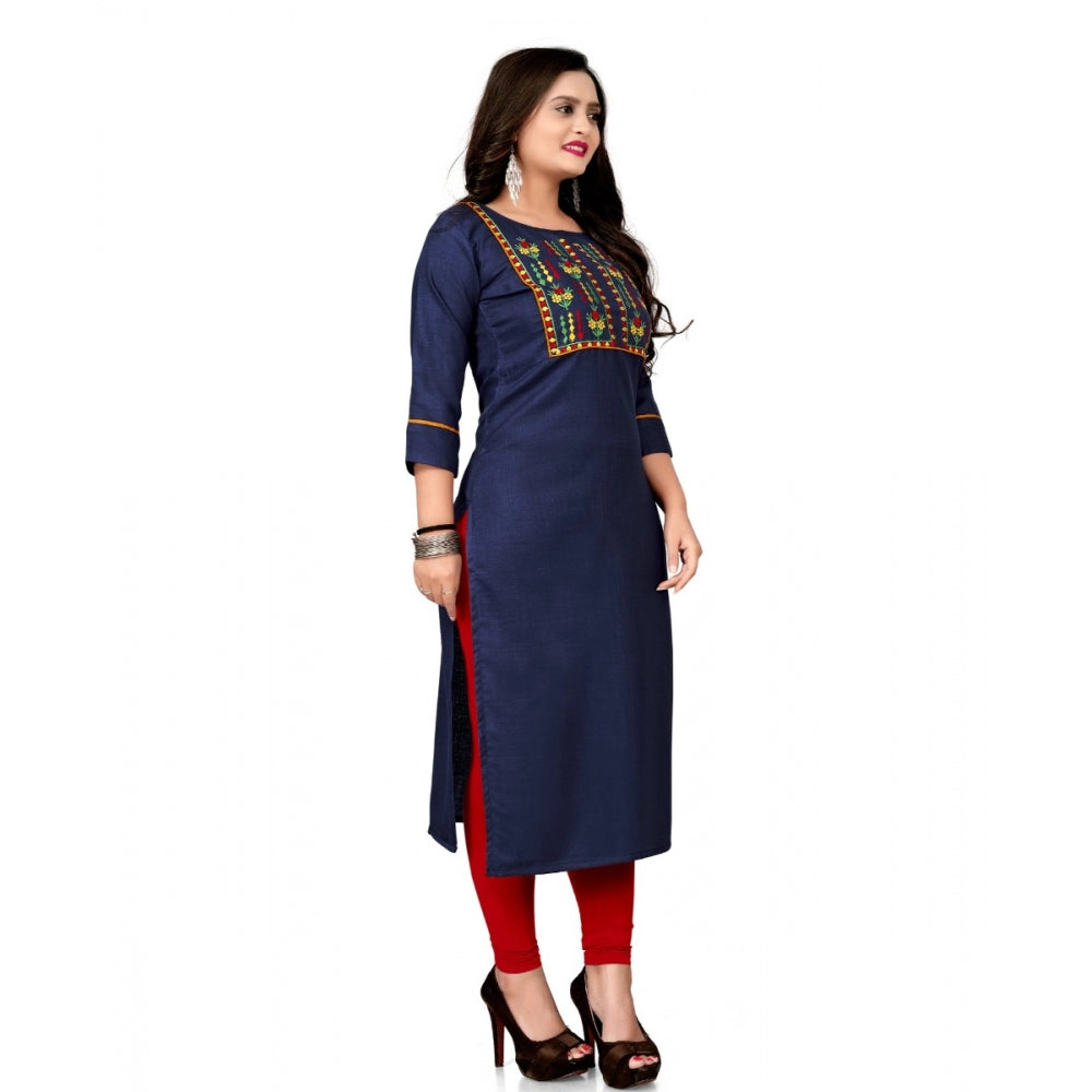 Cotton Embroidery Straight Kurti (Navy Blue)