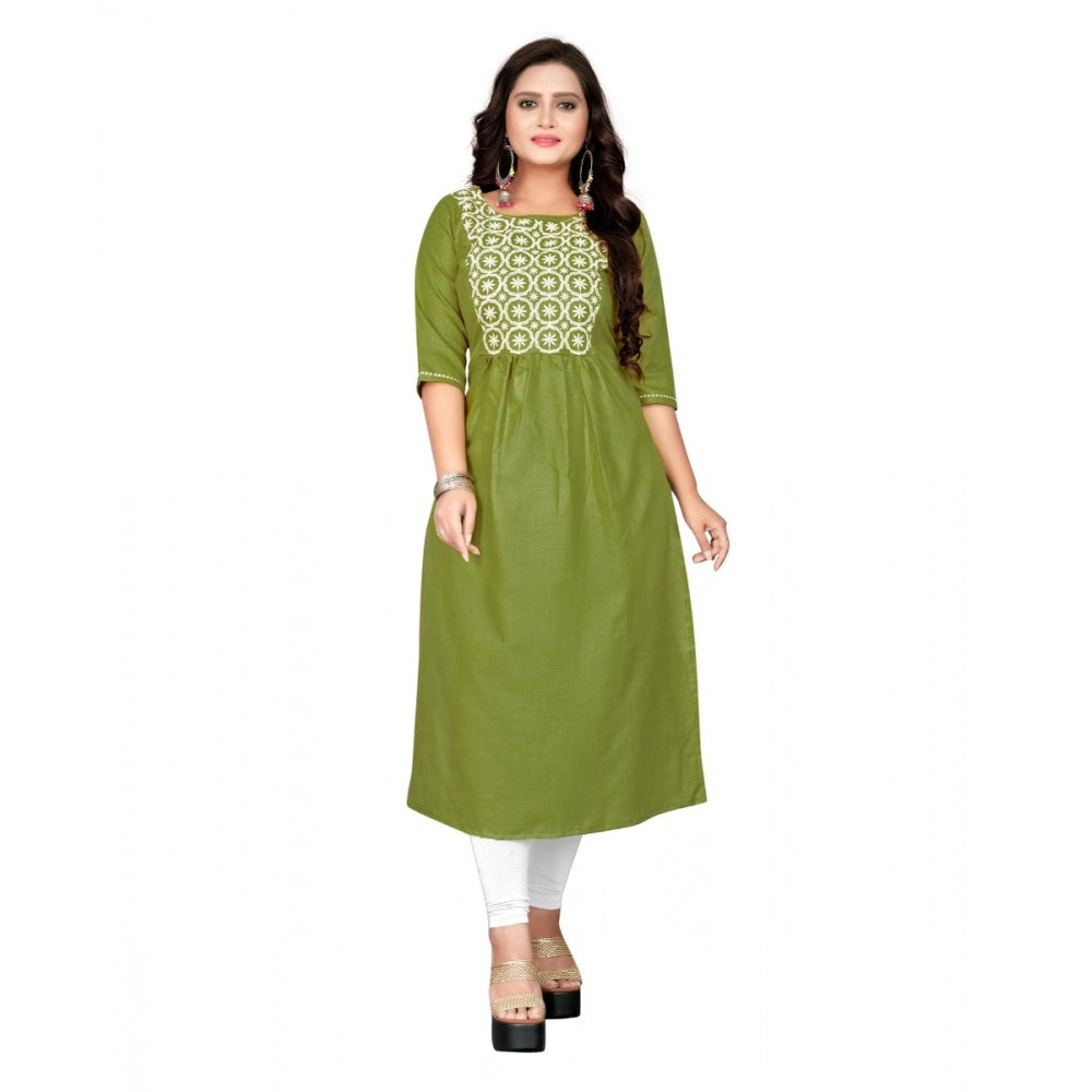 Cotton Embroidery Straight Kurti (Light Green)