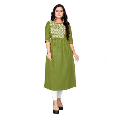 Cotton Embroidery Straight Kurti (Light Green)