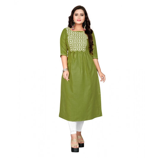 Cotton Embroidery Straight Kurti (Light Green)