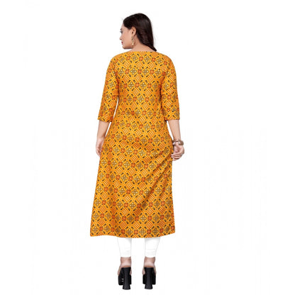 Cotton Print with Foil Frontslit Kurti (Mustard Yellow)