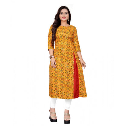 Cotton Print with Foil Frontslit Kurti (Mustard Yellow)