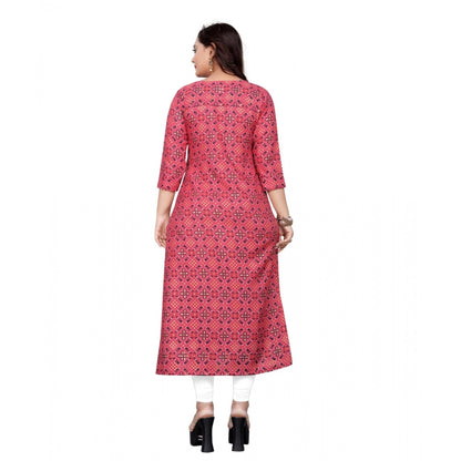 Cotton Print with Foil Frontslit Kurti (Pink)