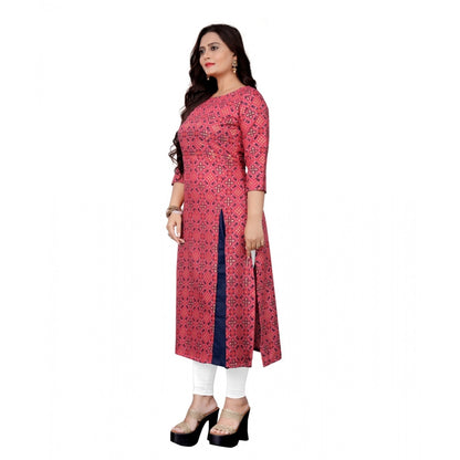 Cotton Print with Foil Frontslit Kurti (Pink)