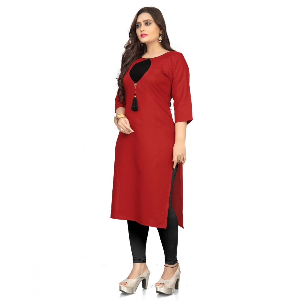 Cotton Solid A-Line Kurti (Red)