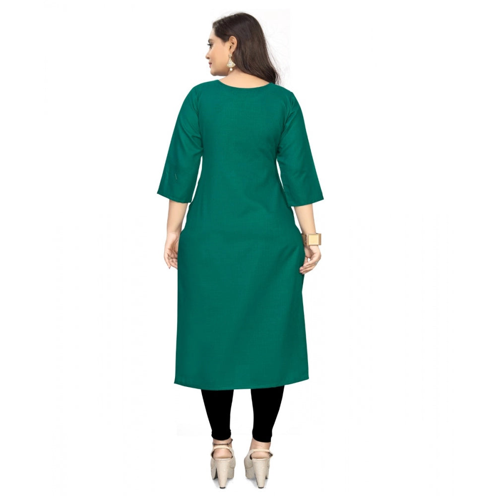 Cotton Solid A-Line Kurti (Green)