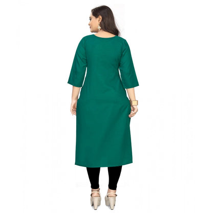 Cotton Solid A-Line Kurti (Green)