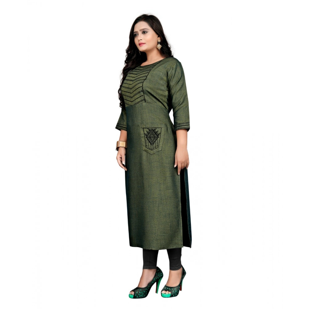 Cotton Embroidery Straight Kurti (Green)