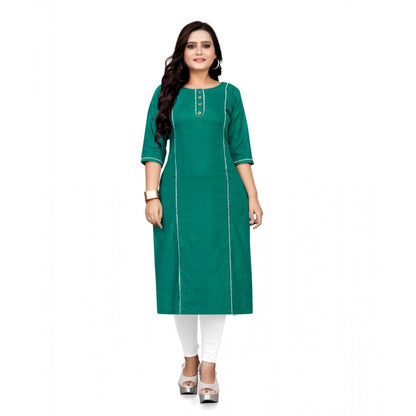 Cotton Solid A-Line Kurti (Turquoise Green)