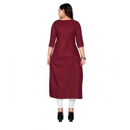 Cotton Embroidery Straight Kurti (Maroon)