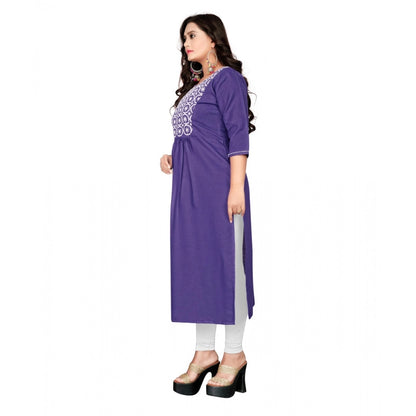 Cotton Embroidery Straight Kurti (Purple)