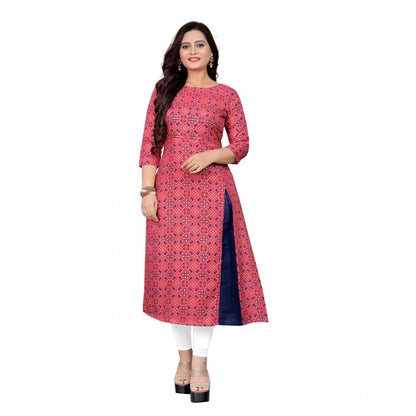 Cotton Print with Foil Frontslit Kurti (Pink)