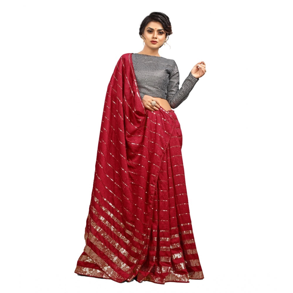 Vichitra Saree with Blouse (Red, 5-6 Mtrs)