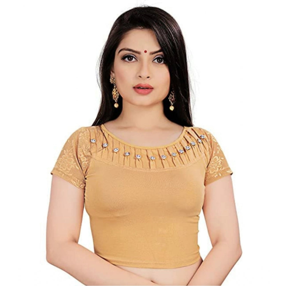 Half Sleeve Cotton lycra Readymade Blouse (Beige, Free Size: Up To 34 Inch)