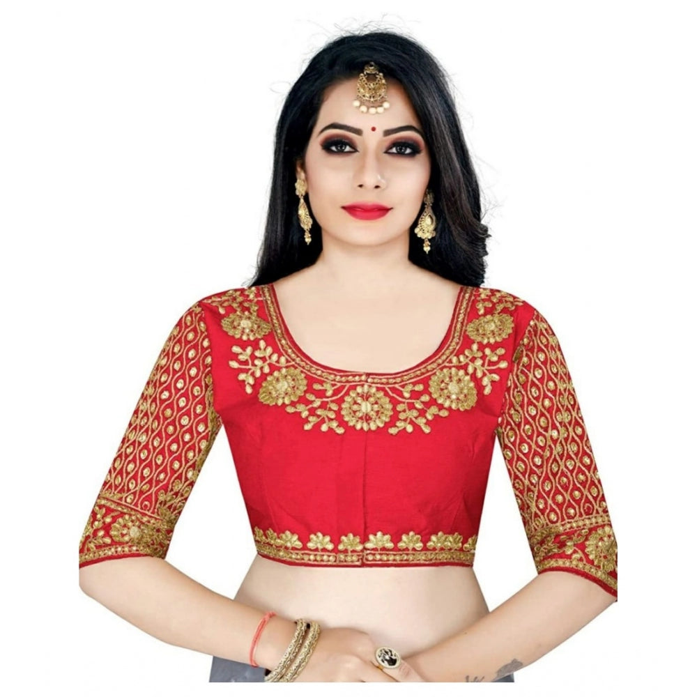 Half Sleeve Ultra satin Readymade Blouse (Red, Free Size: Up To 34 Inch)