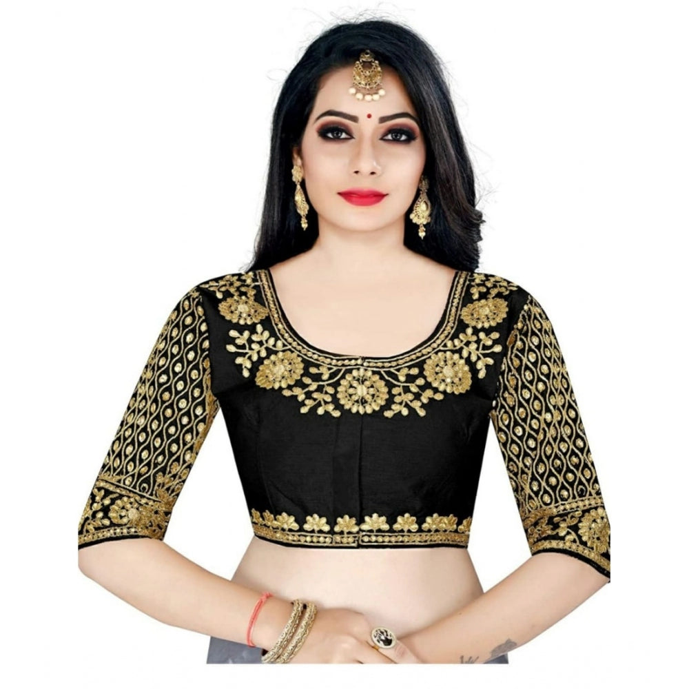 Half Sleeve Ultra satin Readymade Blouse (Black, Free Size: Up To 34 Inch)