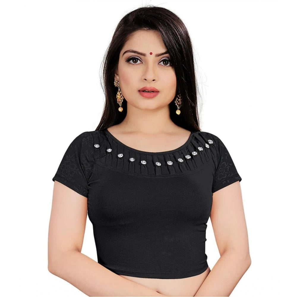 Half Sleeve Cotton lycra Readymade Blouse (Black, Free Size: Up To 34 Inch)