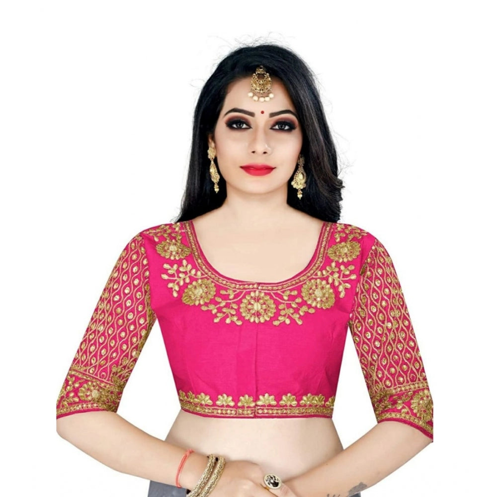 Half Sleeve Ultra satin Readymade Blouse (Pink, Free Size: Up To 34 Inch)