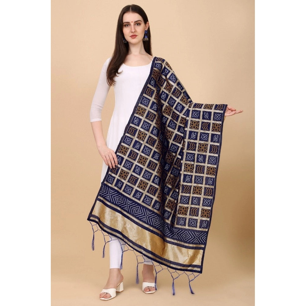 Silk Pure weaving Work Duppatta (Navy Blue, Length: 2-2.