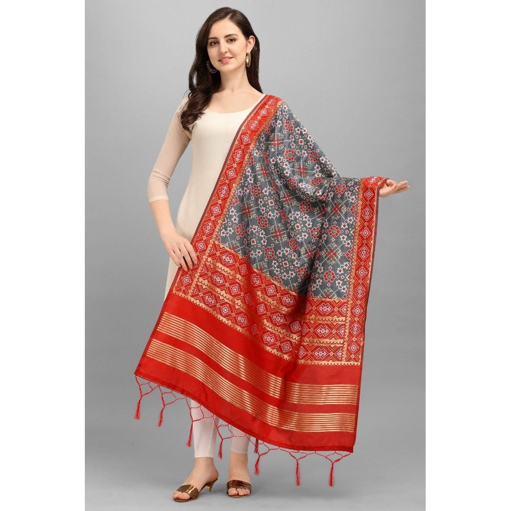 Silk Pure weaving Work Duppatta (Grey, Length: 2-2.3 Mtr