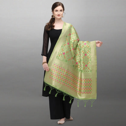 Silk Pure Zari weaving Duppatta (Light Green, Length: 2-