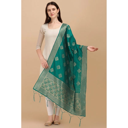 Silk Pure Zari weaving Duppatta (Green, Length: 2-2.3 Mt