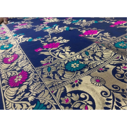 Silk Pure Zari weaving Duppatta (Navy Blue, Length: 2-2.