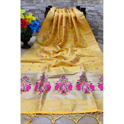 Silk Pure Zari weaving Duppatta (Mustard Yellow, Length: