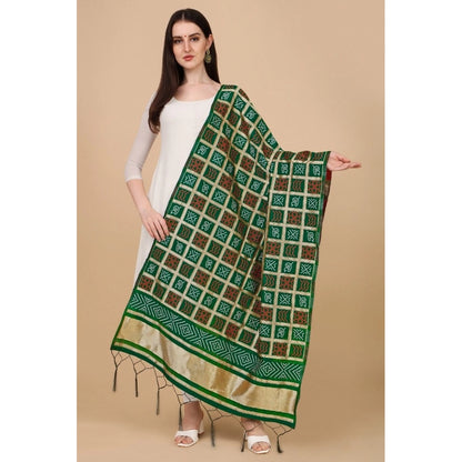 Silk Pure weaving Work Duppatta (Green, Length: 2-2.3 Mt