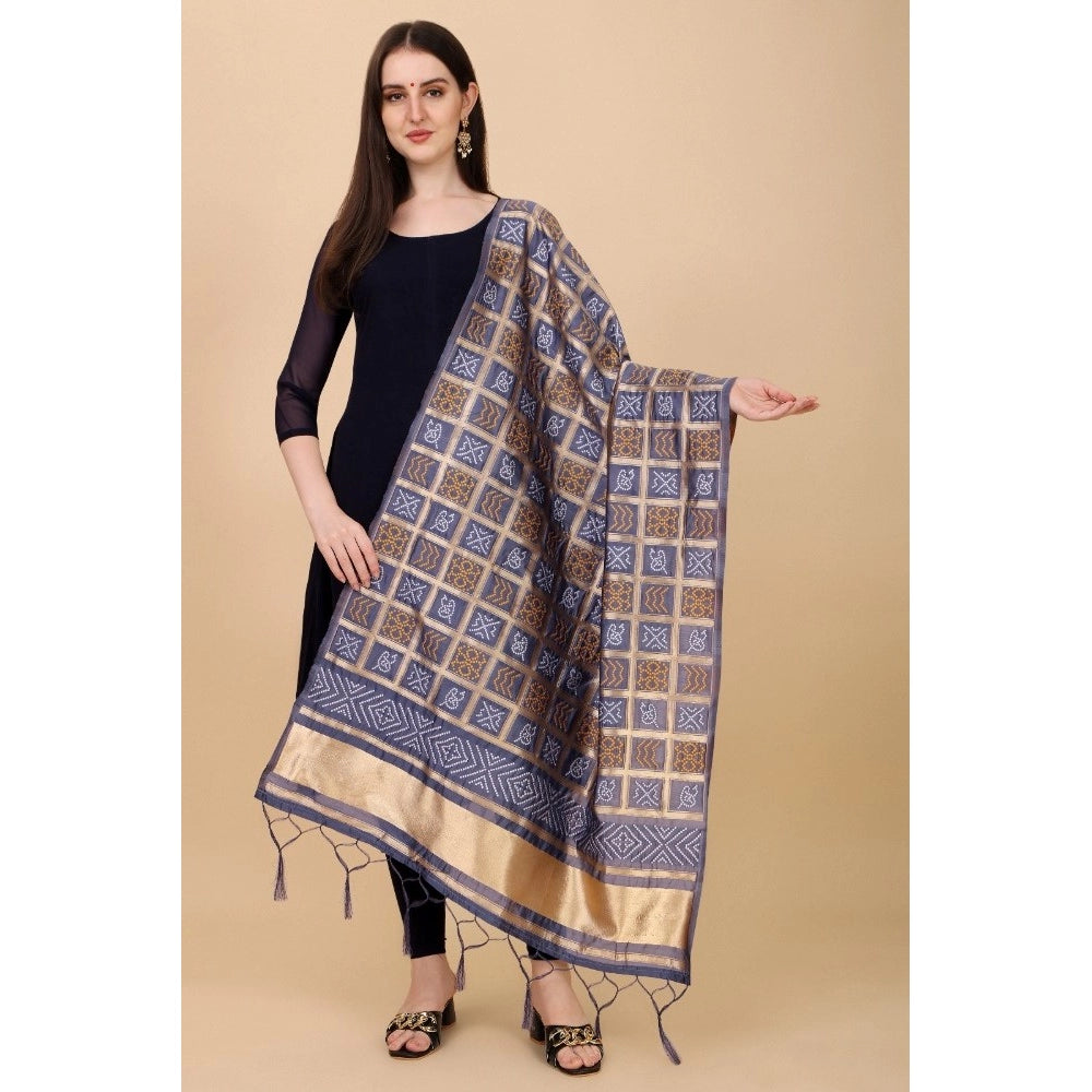 Silk Pure weaving Work Duppatta (Grey, Length: 2-2.3 Mtr