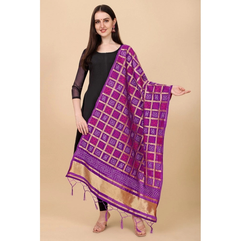 Silk Pure weaving Work Duppatta (Purple, Length: 2-2.3 M