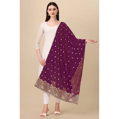 Silk Pure Zari weaving Duppatta (Purple, Length: 2-2.3 M