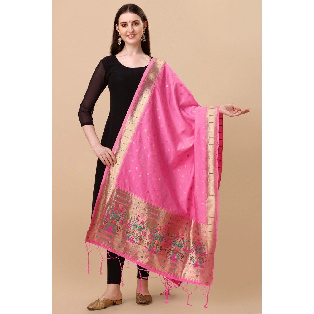 Silk Pure Zari weaving Duppatta (Light Pink, Length: 2-2