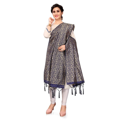 Silk Pure weaving Work Duppatta (Navy Blue, Length: 2-2.