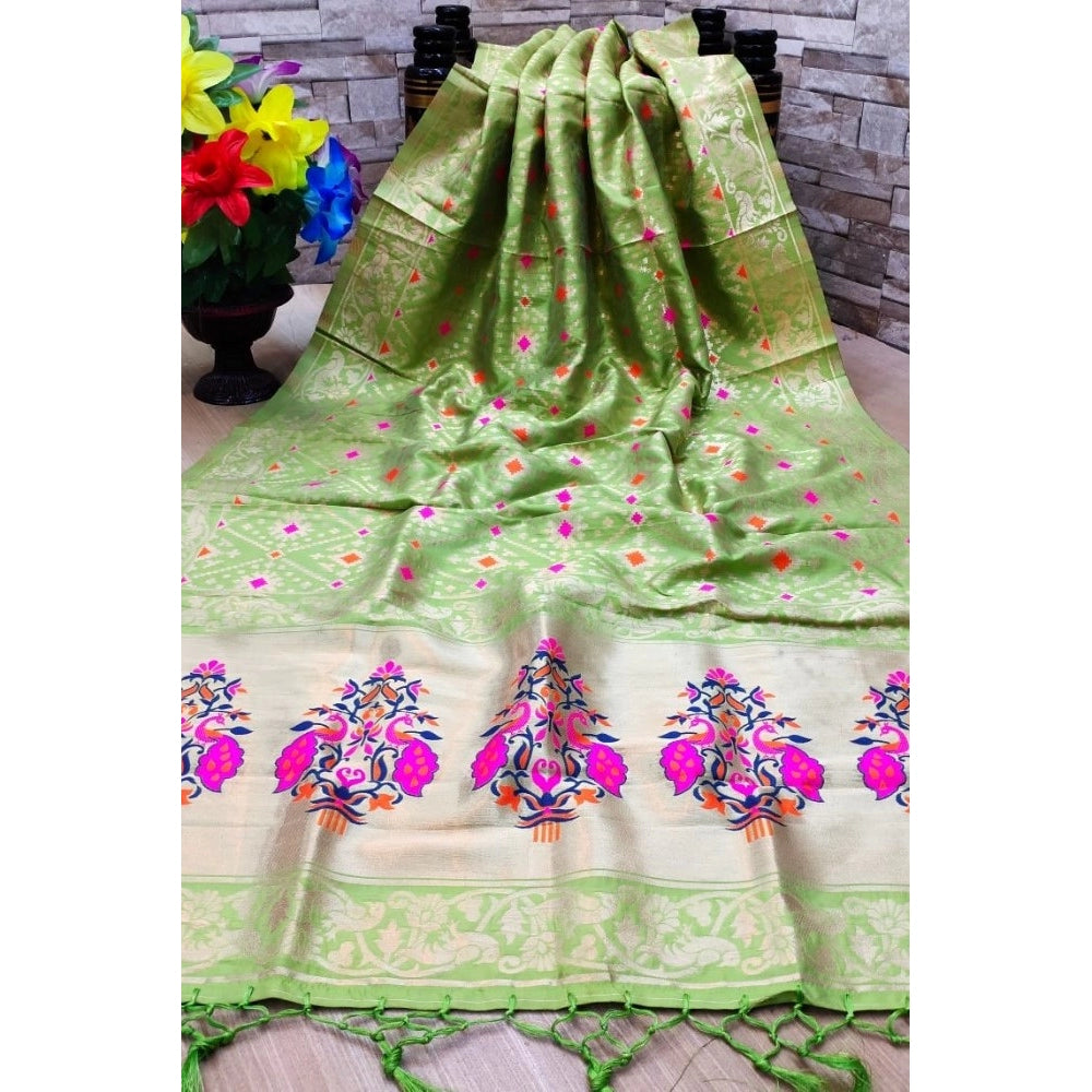 Silk Pure Zari weaving Duppatta (Light Green, Length: 2-