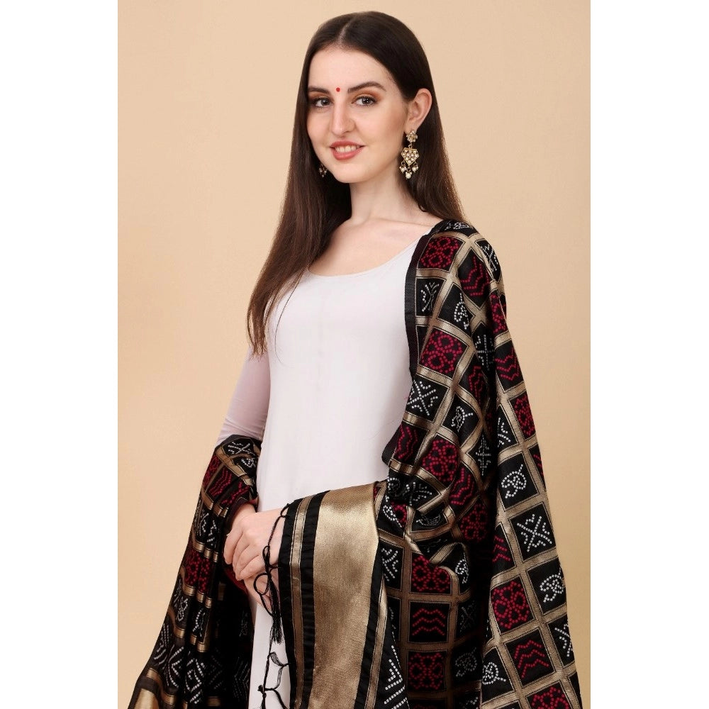 Silk Pure weaving Work Duppatta (Black, Length: 2-2.3 Mt