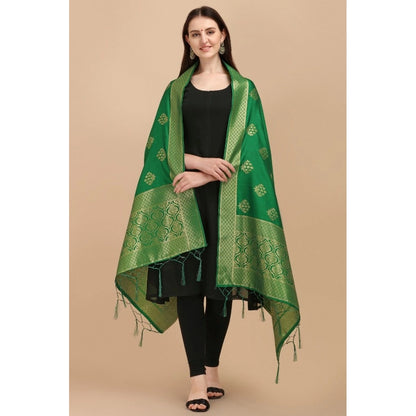 Silk Pure Zari weaving Duppatta (Green, Length: 2-2.3 Mt