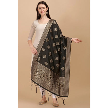 Silk Pure Zari weaving Duppatta (Black, Length: 2-2.3 Mt