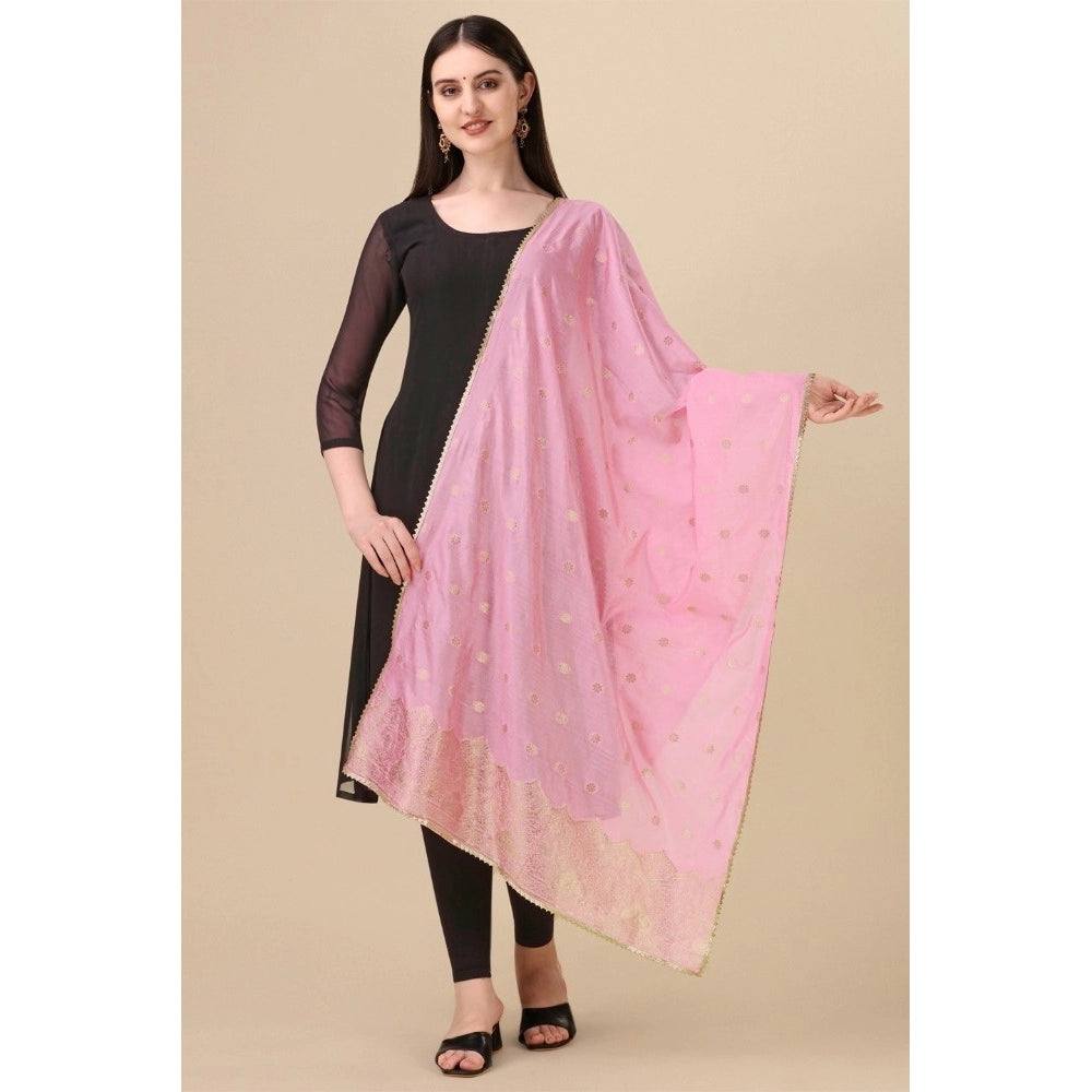 Silk Pure Zari weaving Duppatta (Light Pink, Length: 2-2